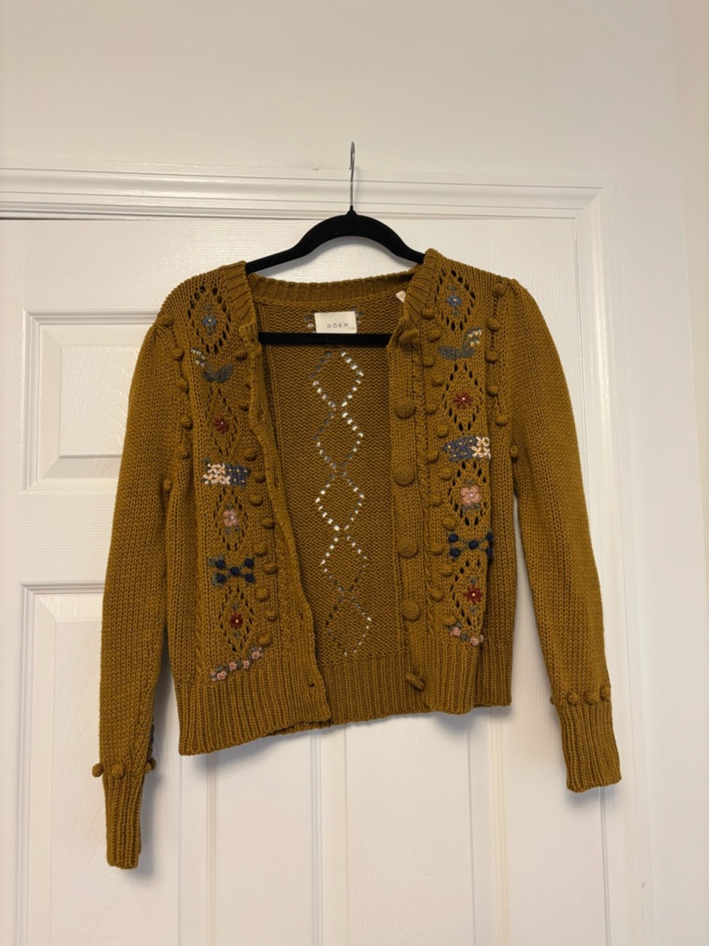 DÔEN Forget Me Not Cardigan Small Mustard Embroidered Organic Cotton - Picture 16 of 16